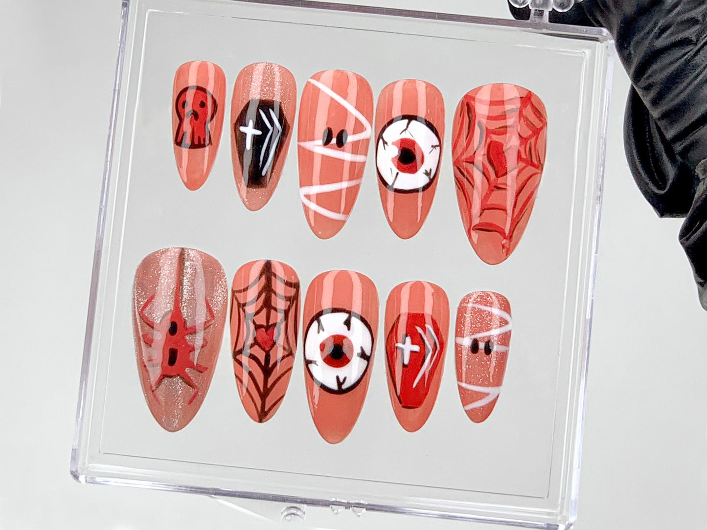 Spine-Chilling Halloween Press On Nails | Wicked Red Fake Nails | Terrifyingly Trendy Acrylic Nails | Blood-Red Horror Nail Art | HD563Y