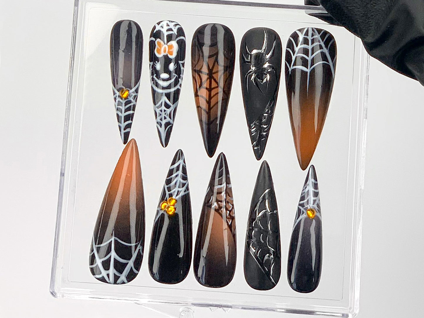 Gothic Halloween Press On Nails | lack Spider And Web Design Acrylic Nails | Spooky Chic Nail Art | Scary Glam Fake Nails | Custom | HD579Y