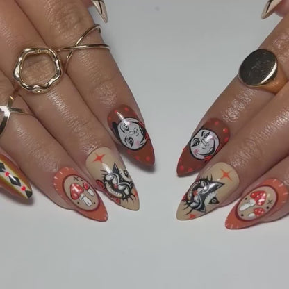 Gothic Skull Halloween Press On Nails | Black & White Creepy Nail Art | Halloween Horror Inspired | Unique Gothic Nail Set| JB150HC (Copy)