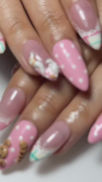 Cute Cat Pink Press On Nails | 3D Kitty Nail Art | Kawaii Pastel Plaid Nails | Handmade Character Nails | Soft Girl Cat Press Ons | OB323HC