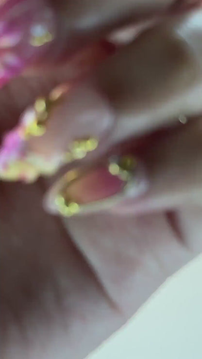 3D Pink Hibiscus & Seashell Nails | Tropical Floral Summer Press Ons | Luxury Gold Studded Mermaid Stiletto Art | Pink Ombre Nails| OB1342IC