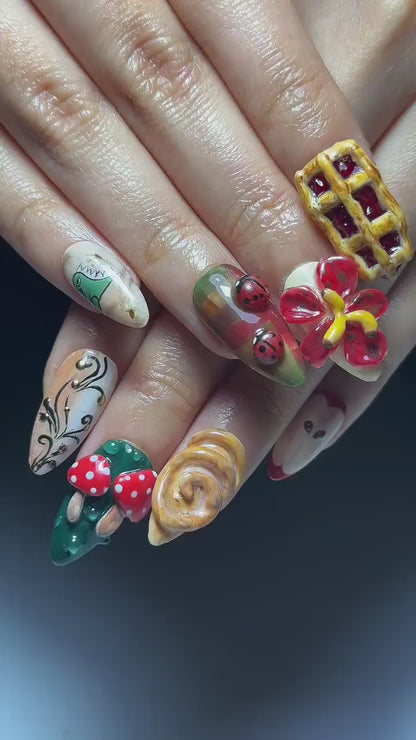 Melancholic Cartoon Press On Nails | Cottagecore Nail Art | Mushroom & Dessert Nails | Fantasy Character Nails | Artistic Press Ons| JB326HC