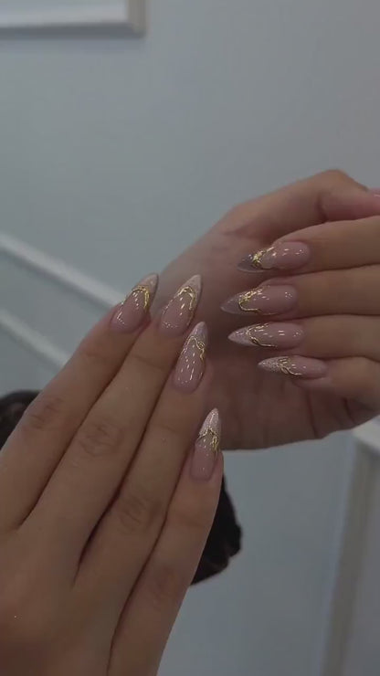 Rose Gold French Press On Nails | Nude Pink Luxury Nails | Gold Chain French Tips | Elegant Minimal Nail Art | Chic Press Ons| JC261HC