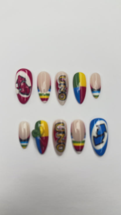 Chameleon Press On Nails | Retro Color Block Graphic Nails, Handmade Y2K Statement Nail Set, Gift for Her, OB457LC