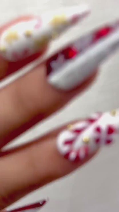 Red Glitter Christmas Press On Nails | Nails | Candy Cane Christmas Nail Art | Holiday Stiletto Nail Art | Luxury Festive Press Ons|HB1210EC