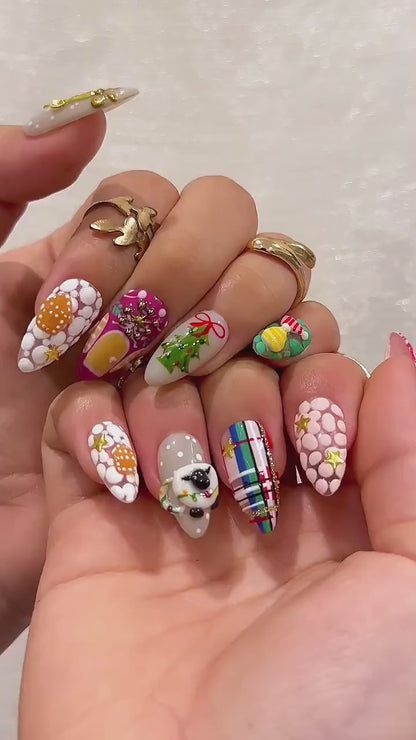 Candy Cottage Press On Nails For Christmas | Cute Christmas Tree Nail Art | Plaid Holiday Nails | Cute Festive Winter Set |JB228EC
