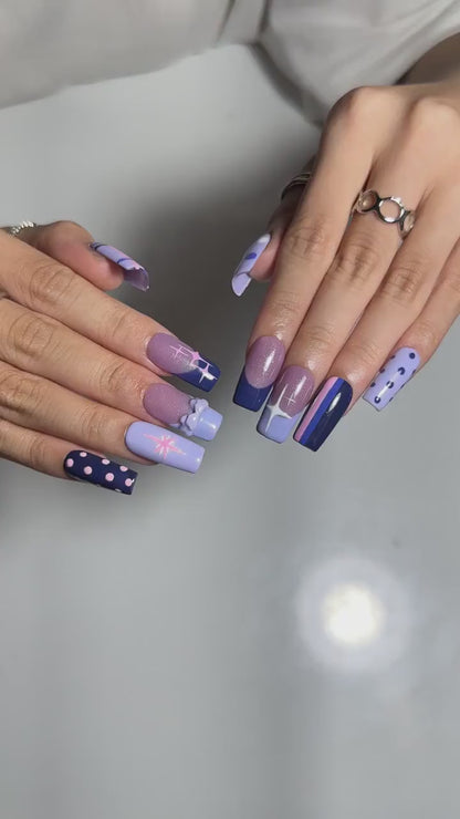 Pony Inspired Press On Nails, Purple Pastel Nails, Cute Magical Star Nail Art, Y2K Handmade Press Ons | OB665WI