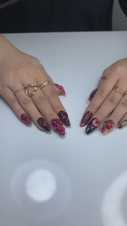 Horror Halloween Press On Nails | 3D Bloody Body Art Nails | Halloween Skeleton & Flesh Nail Set | Grunge Monster Horror Nails | JB979HC