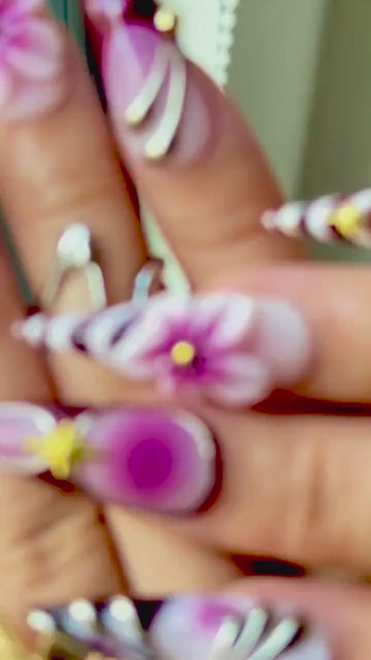 Elegant Violet Floral Press On Nails | Purple Chrome Floral Nails| Elegant Holiday Nails | Luxury Gradient Press Ons | JB211EC