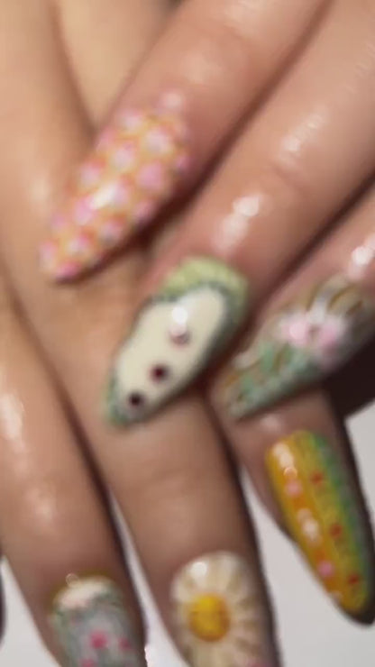 Hand Painted Vintage Floral Fake Nails | European Folk Art Nail Design | Soft Pastel Art Nails | Storybook Style Press Ons| JB304H