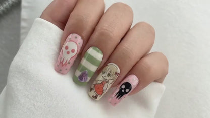 Crona & Maka Anime Press On Nails | Soul Eater Anime Nail Art | Kawaii Horror Nail Design | Long Coffin Statement Nails | JB271H