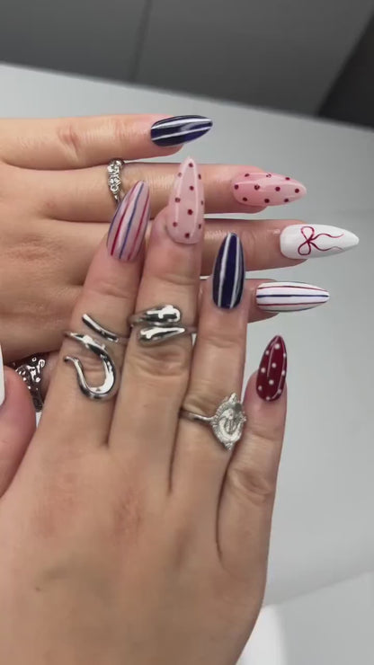 4th of July Press On Nails | Red White Blue Coquette Nails | Patriotic Almond Nails | USA Flag Summer BBQ Nails | Americana Nails | OB399LK