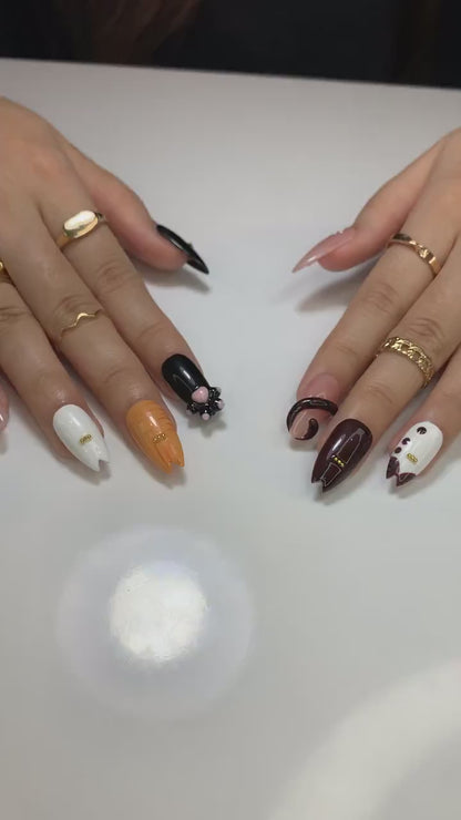 Cute Cat Press On Nails | 3D Kitty Paw & Tail Nail Art | Adorable Cartoon Animal Nails | Playful Handmade Cat Nail Set | HC1006EC