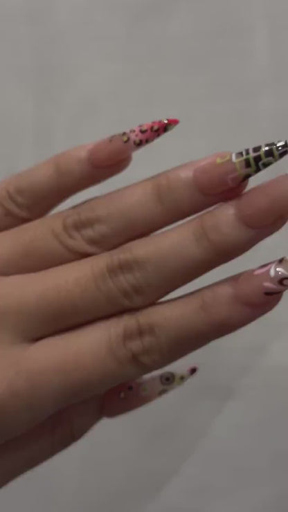 Modern Garden French Press On Nails | Playful Floral & Polka Dot Nails | Luxury Nude Base Press Ons | Playful Garden Nail Art | HC1273EC