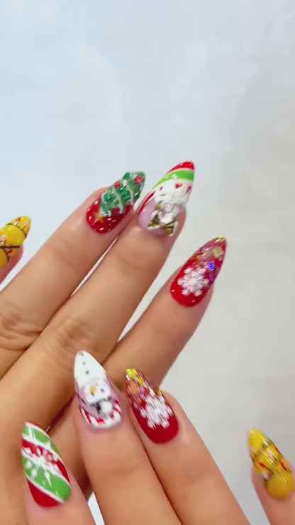 Festive Wonderland Press On Nails For Christmas  | Candy Cane Christmas Nail Art | Holiday Glitter & Snowflake Design | JB239EC