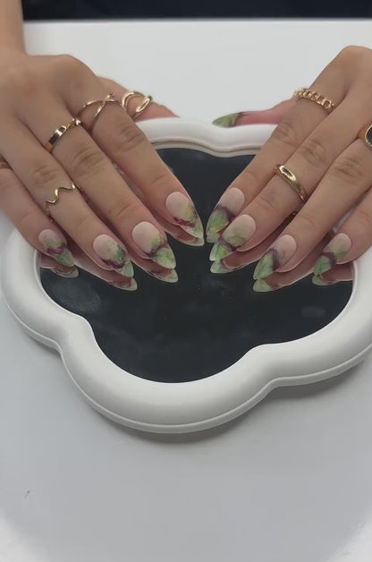 Mystic Jade Marble Press On Nails | Natural Stone-Inspired Nail Art | Elegant Green & Burgundy Veins | Unique Gemstone Press Ons | HB1059EC