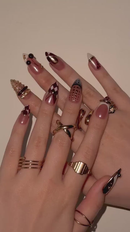 Gold Ring Luxury Press On Nails | Pearl Nude & Gold Hardware Nails | Luxury Gilded Almond Nail Art | High Fashion Jewelry Nail Set | OB296EC