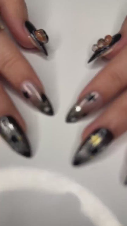 Pumpkin Gothic Press On Nails | Halloween Black & Orange Nails | Handmade Spooky Nail Design | Unique Gothic Pumpkin Nails | JB151HC
