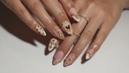 Nail Tabs for Press On Nails – Golden Heart Baroque Press On Nails | Valentine Nails | Ivory Blush French Tips