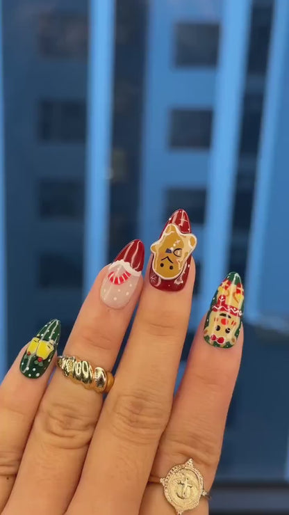 Press On Nails For Christmas | Santa & Friends Christmas Nails | Festive Holiday Press Ons | Cute Xmas Nails | Winter Nails |JB212EK