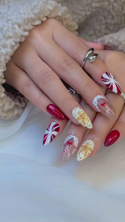 Wonderland Christmas Press On Nails | Santa Claus Christmas Nail Art | Candy Cane & Tree Nails | Cute Winter Nail Set | JB219EK