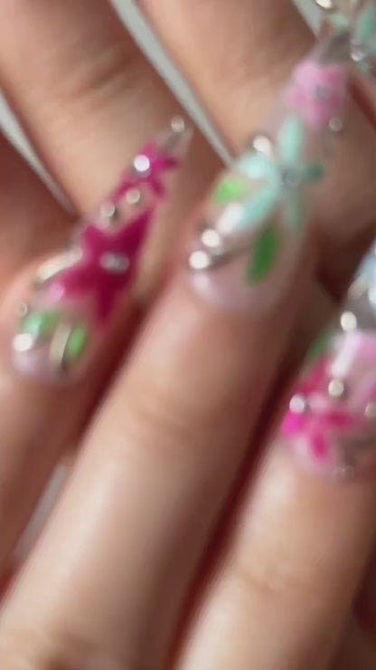 Dreamy Pastel Cat Press On Nails, Cute Cat and Star Anime Nails, Pink and Green Kawaii Aesthetic Fake Nails with Gold Moon Charms, HC1288HC (Copy)