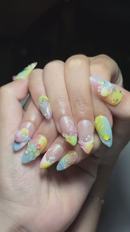 Ocean Candy Dream Press On Nails | Pastel Beach Nails | 3D Seashell & Starfish Nails | Summer Vacation Nails | Cute Mermaid Nail | OC1332NC