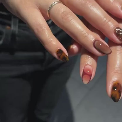 Autumn Burgundy Tortoiseshell Press On Nails | Gold Orchid Accent Nails | Gradient Fall Nail Art | Elegant Autumn Nail Set | JB187EC