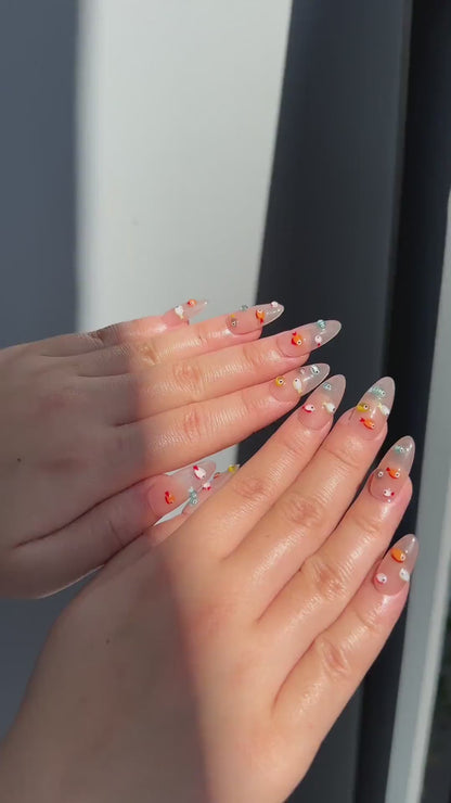 3D Fish Press On Nails | Cute Aquarium Almond Nails | Handpainted Ocean Jelly Fake Nails | Summer Beach Vacation Reusable Nails Gift|OB400LK