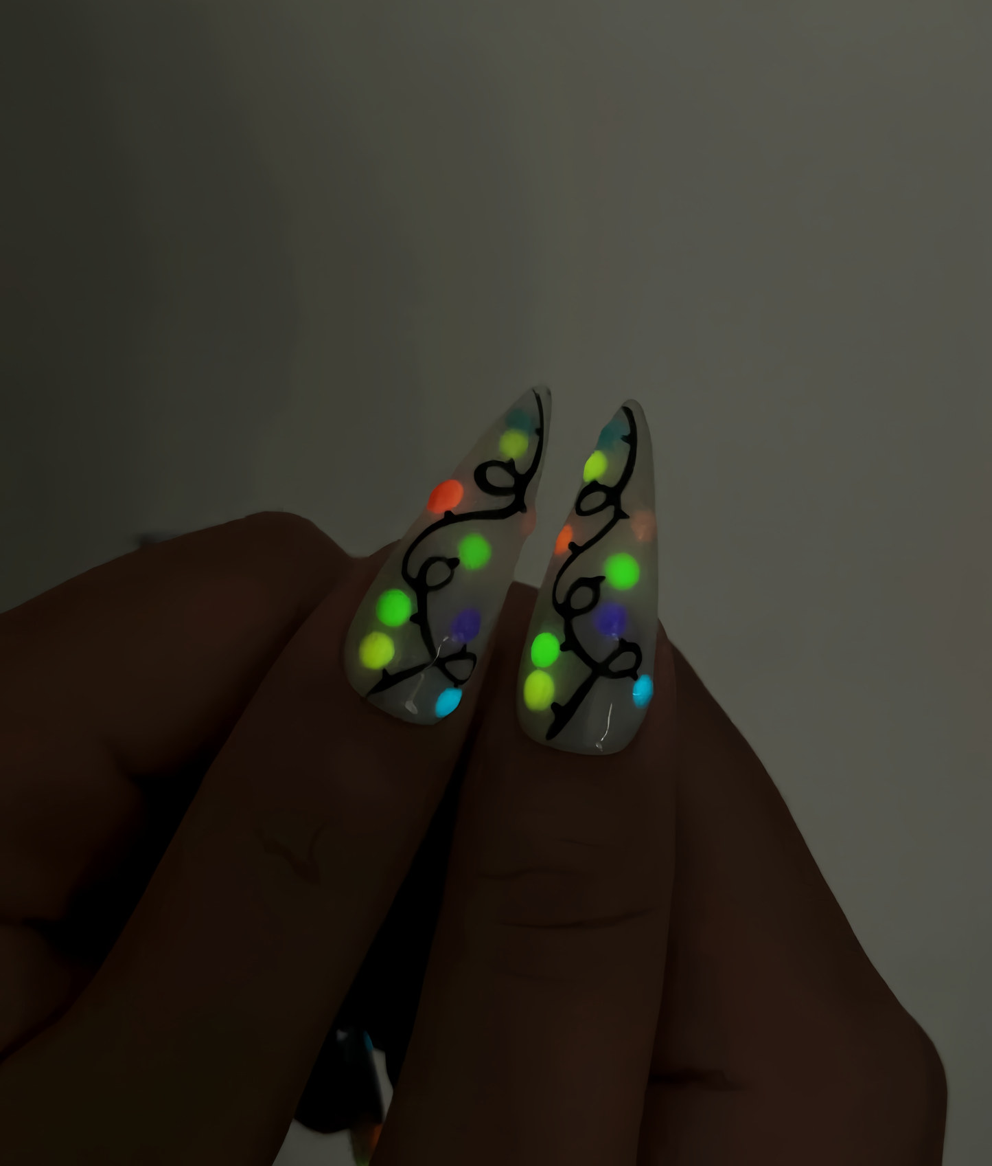 DoryNail Christmas Light String Press On Nails | Colorful Holiday Nail Art | Festive Rainbow Bulb Design | Clear Glossy Nails | Handmade Christmas Set