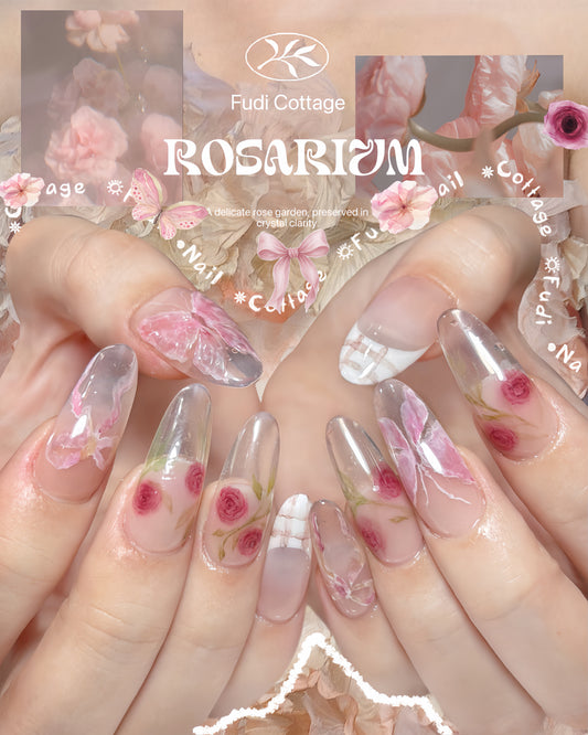 Rosarium Dream Press On Nails by FudiNails | Vintage Pink Rose Floral Nails | FD04L