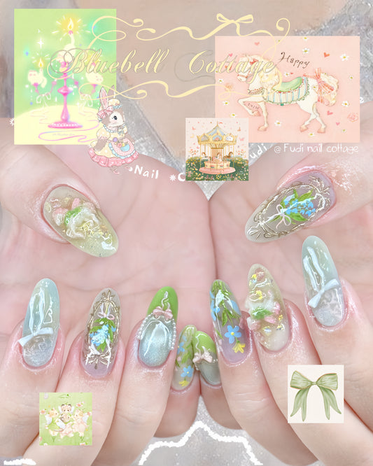 Bluebell Cottage Press-on Nails – Exclusively handcrafted by artist Fudinail | OA10LD