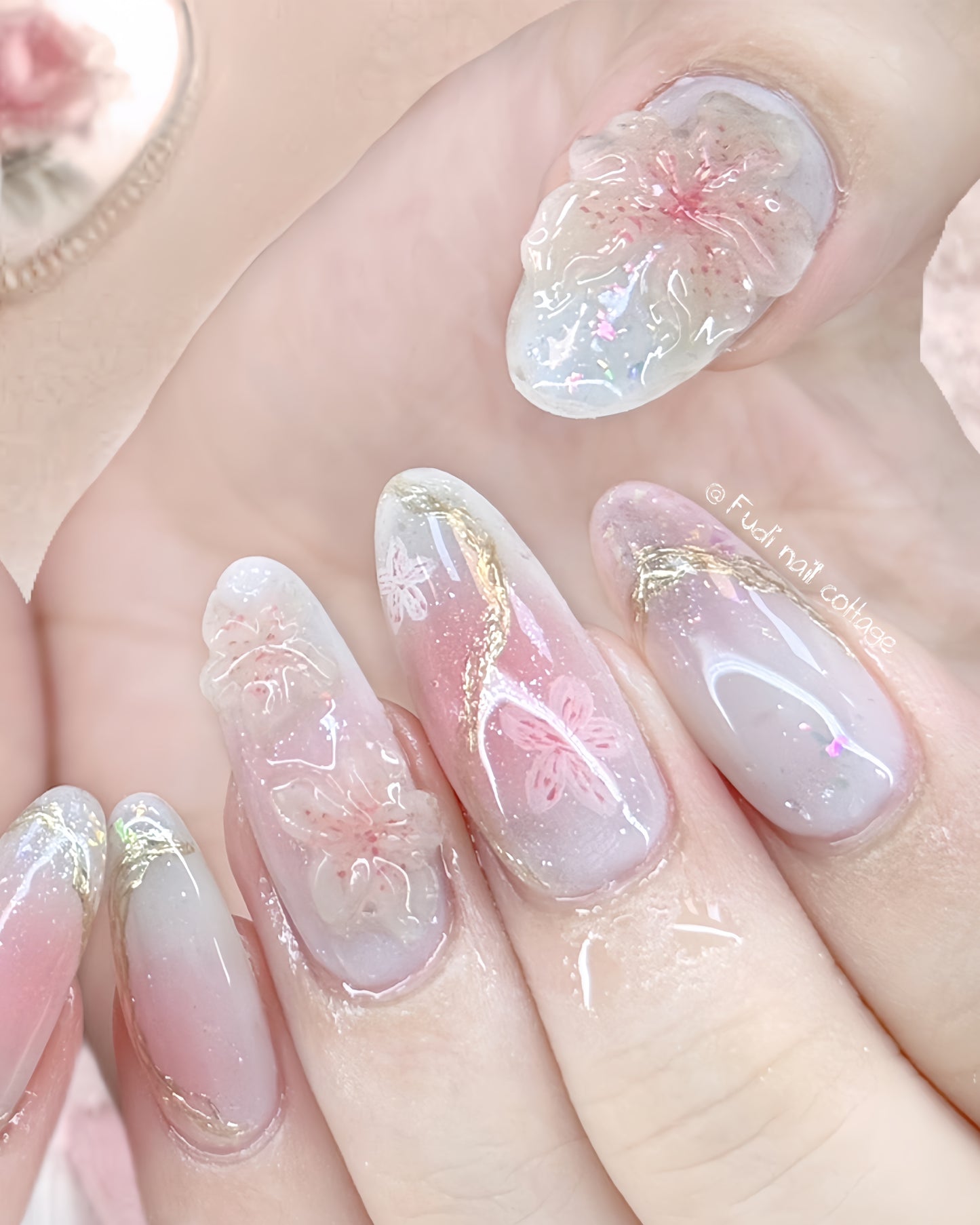 Rosewater Glow Press-on Nails – Exclusively handcrafted by artist Fudinail | OA16DL