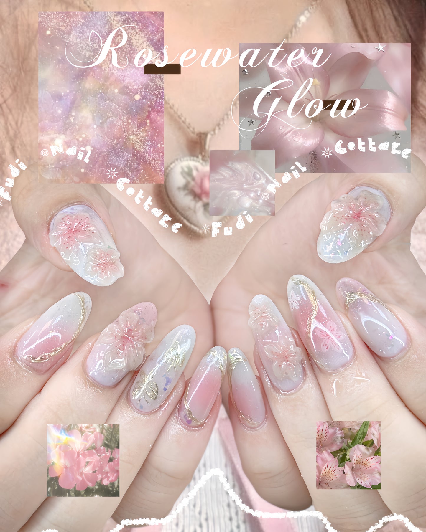Rosewater Glow Press-on Nails – Exclusively handcrafted by artist Fudinail | OA16DL