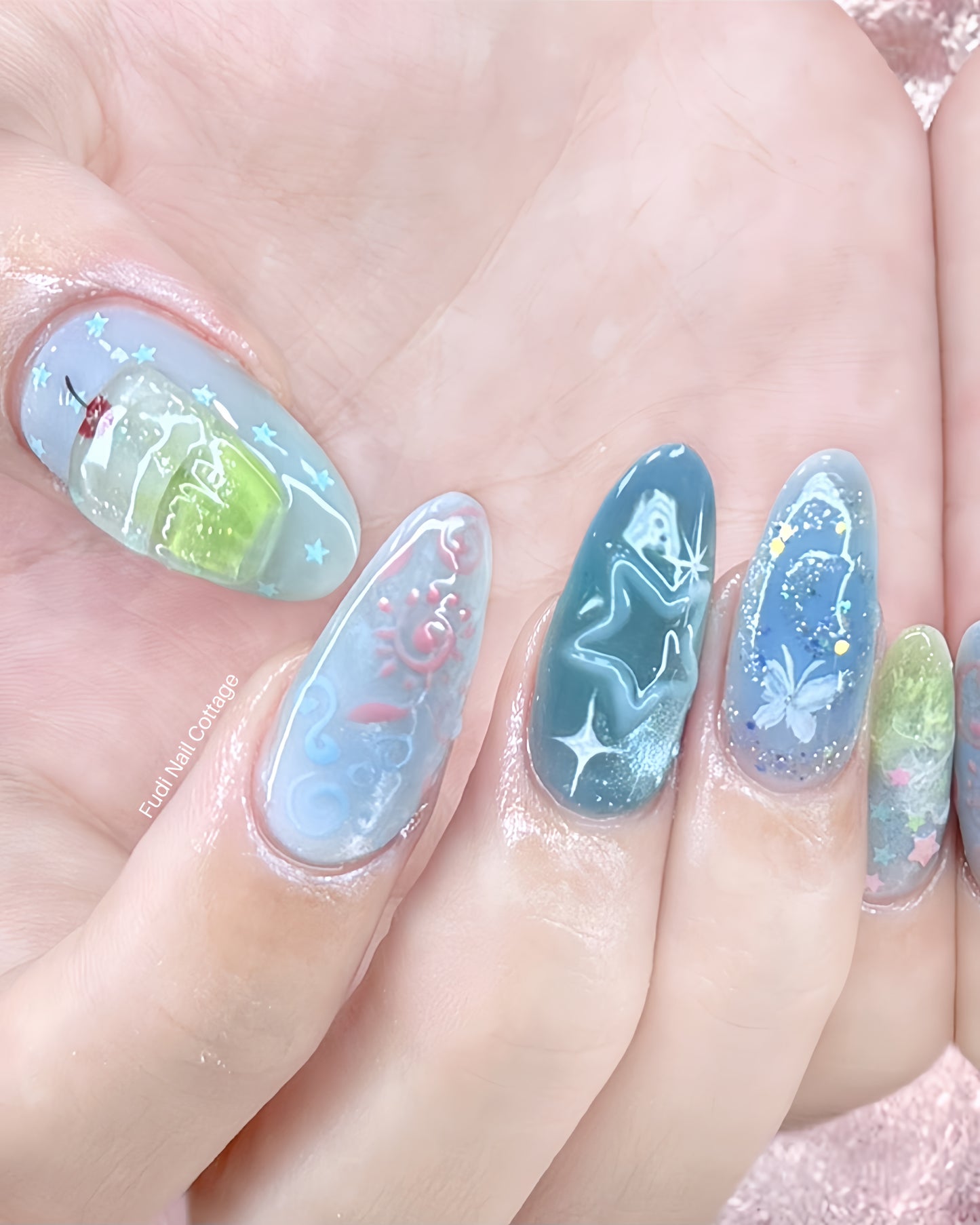 Natsu no Soda Press-on Nails – Exclusively handcrafted by artist Fudinail | OA13DL
