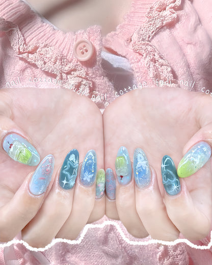 Natsu no Soda Press-on Nails – Exclusively handcrafted by artist Fudinail | OA13DL