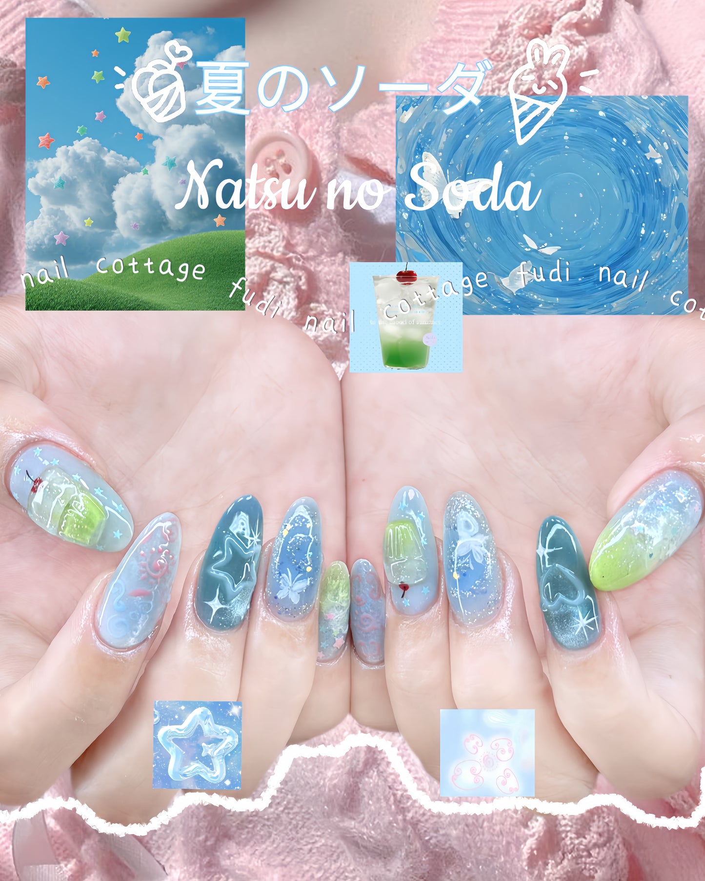 Natsu no Soda Press-on Nails – Exclusively handcrafted by artist Fudinail | OA13DL