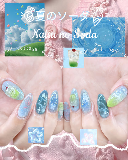 Natsu no Soda Press-on Nails – Exclusively handcrafted by artist Fudinail | OA13DL