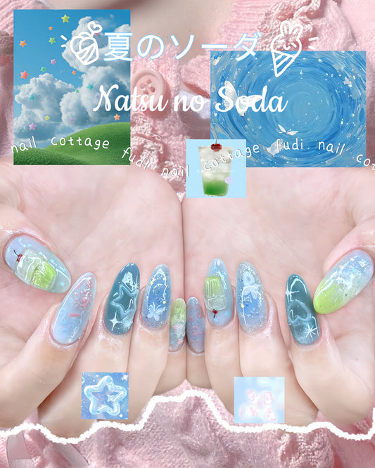 Natsu no Soda Press-on Nails – Exclusively handcrafted by artist Fudinail | OA13DL