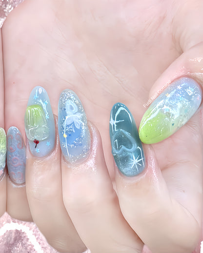 Natsu no Soda Press-on Nails – Exclusively handcrafted by artist Fudinail | OA13DL