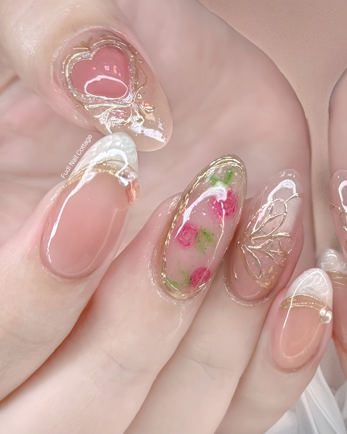 Blushing Hearts Press On Nails by FudiNails | OA18DL