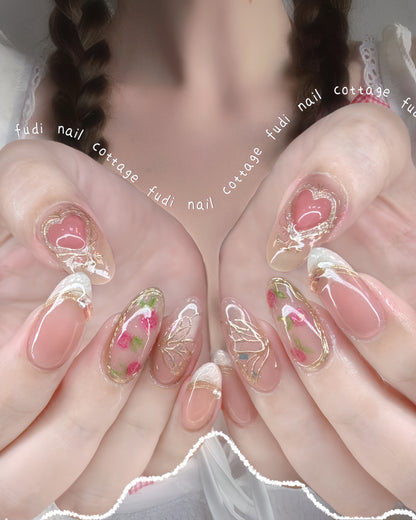 Blushing Hearts Press On Nails by FudiNails | OA18DL