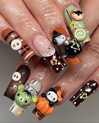Spooky Cute Halloween 3D Sanrio Press On Nails by Faithsfullsets | Kawaii Witch Hello Kitty & Monster Nails | OA05LF