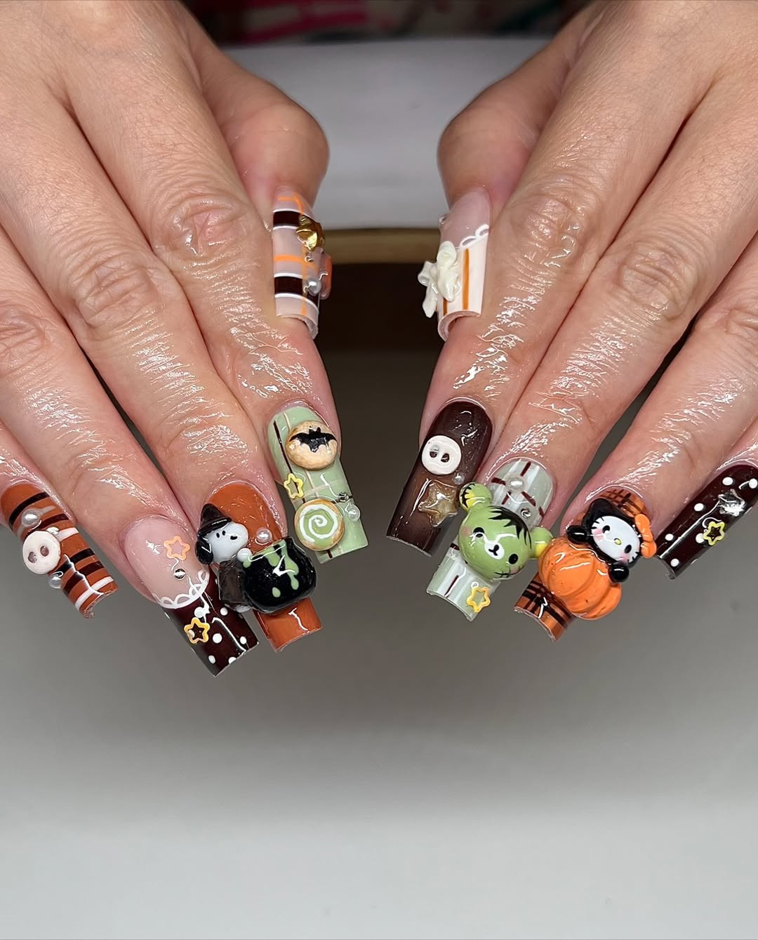 Spooky Cute Halloween 3D Sanrio Press On Nails by Faithsfullsets | Kawaii Witch Hello Kitty & Monster Nails | OA05LF