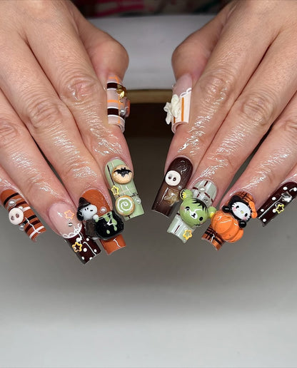 Spooky Cute Halloween 3D Sanrio Press On Nails by Faithsfullsets | Kawaii Witch Hello Kitty & Monster Nails | OA05LF