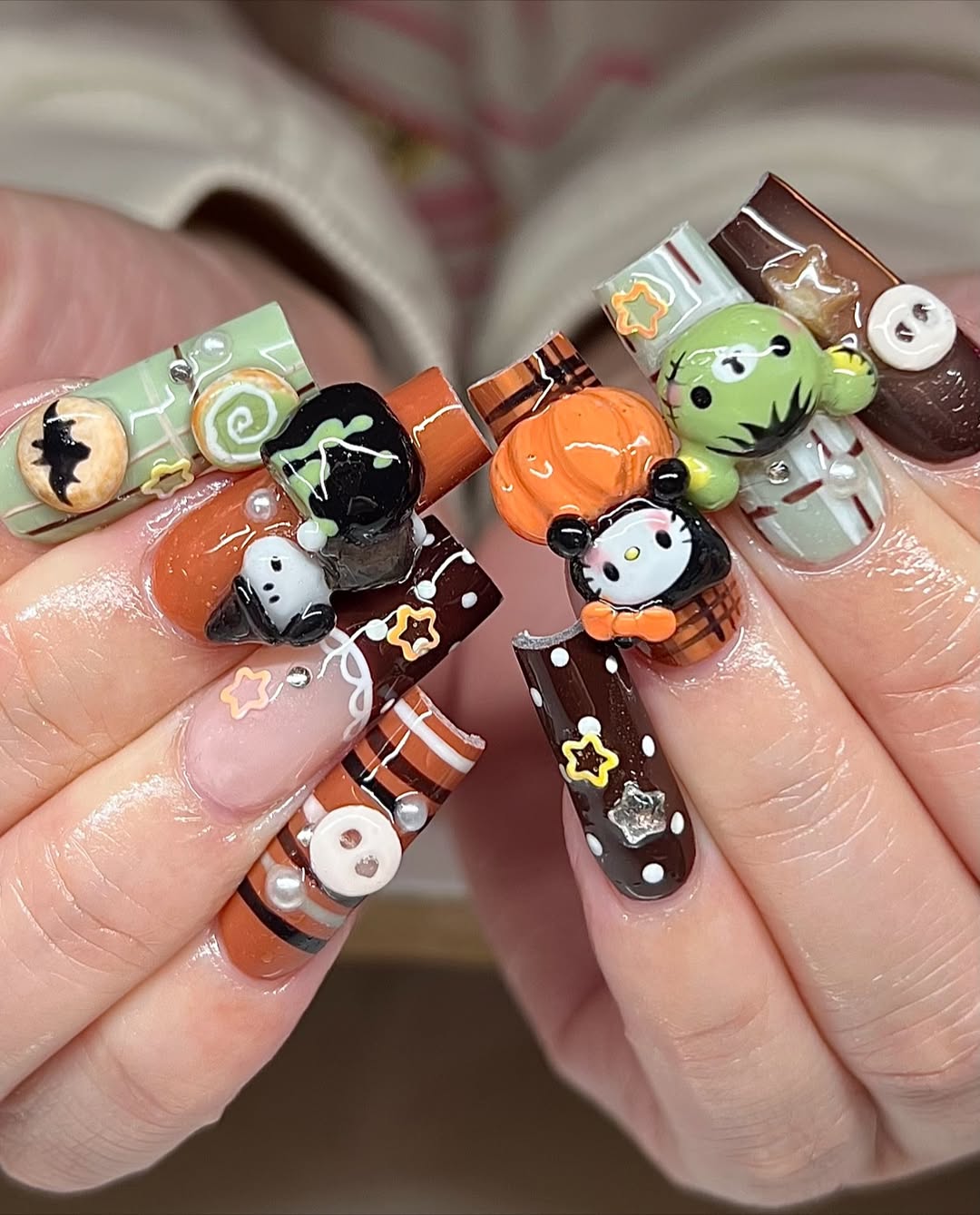 Spooky Cute Halloween 3D Sanrio Press On Nails by Faithsfullsets | Kawaii Witch Hello Kitty & Monster Nails | OA05LF