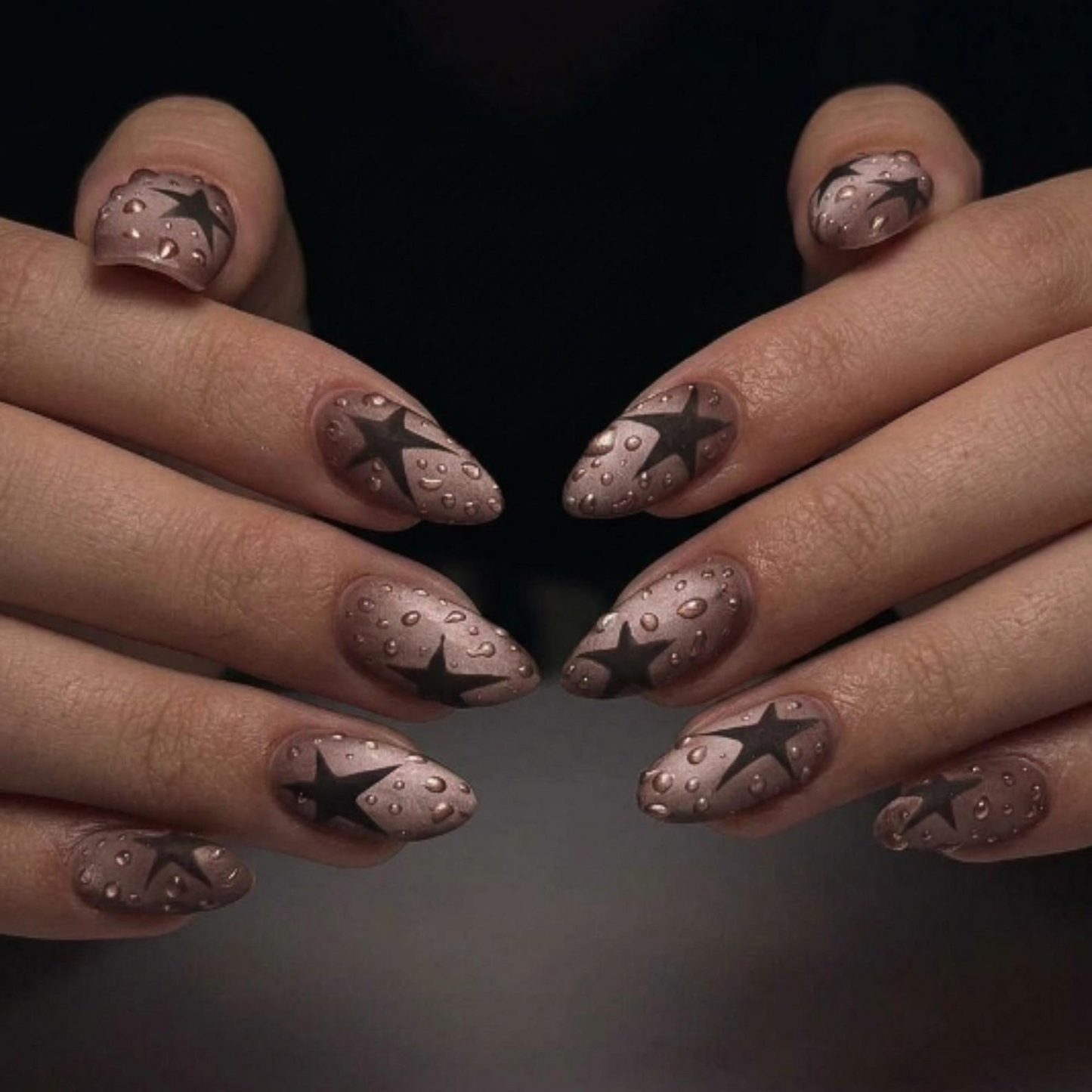 Black Star Y2K Press On Nails | Matte Water Nail Set | Soft Grunge Starcore Handmade False Nails | OB446U