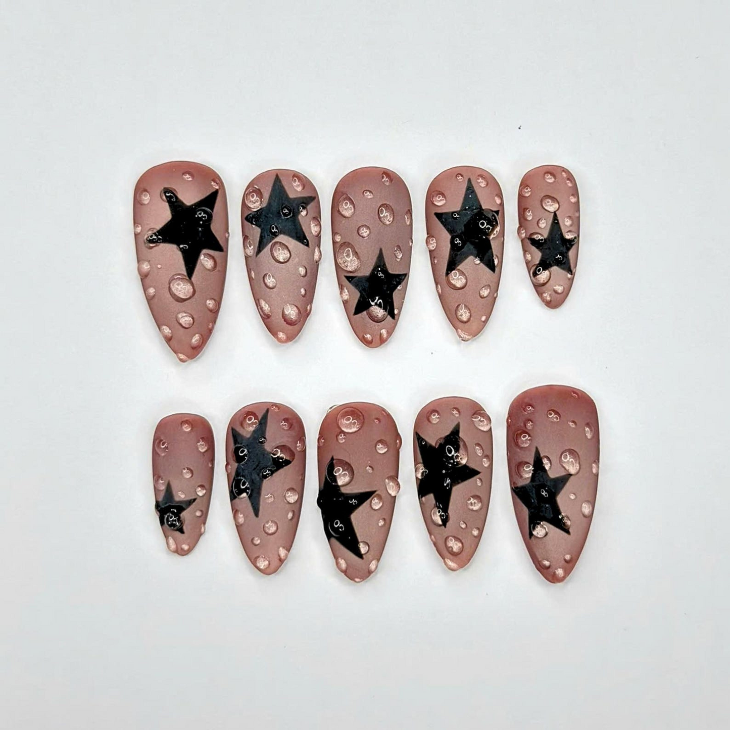 Black Star Y2K Press On Nails | Matte Water Nail Set | Soft Grunge Starcore Handmade False Nails | OB446U