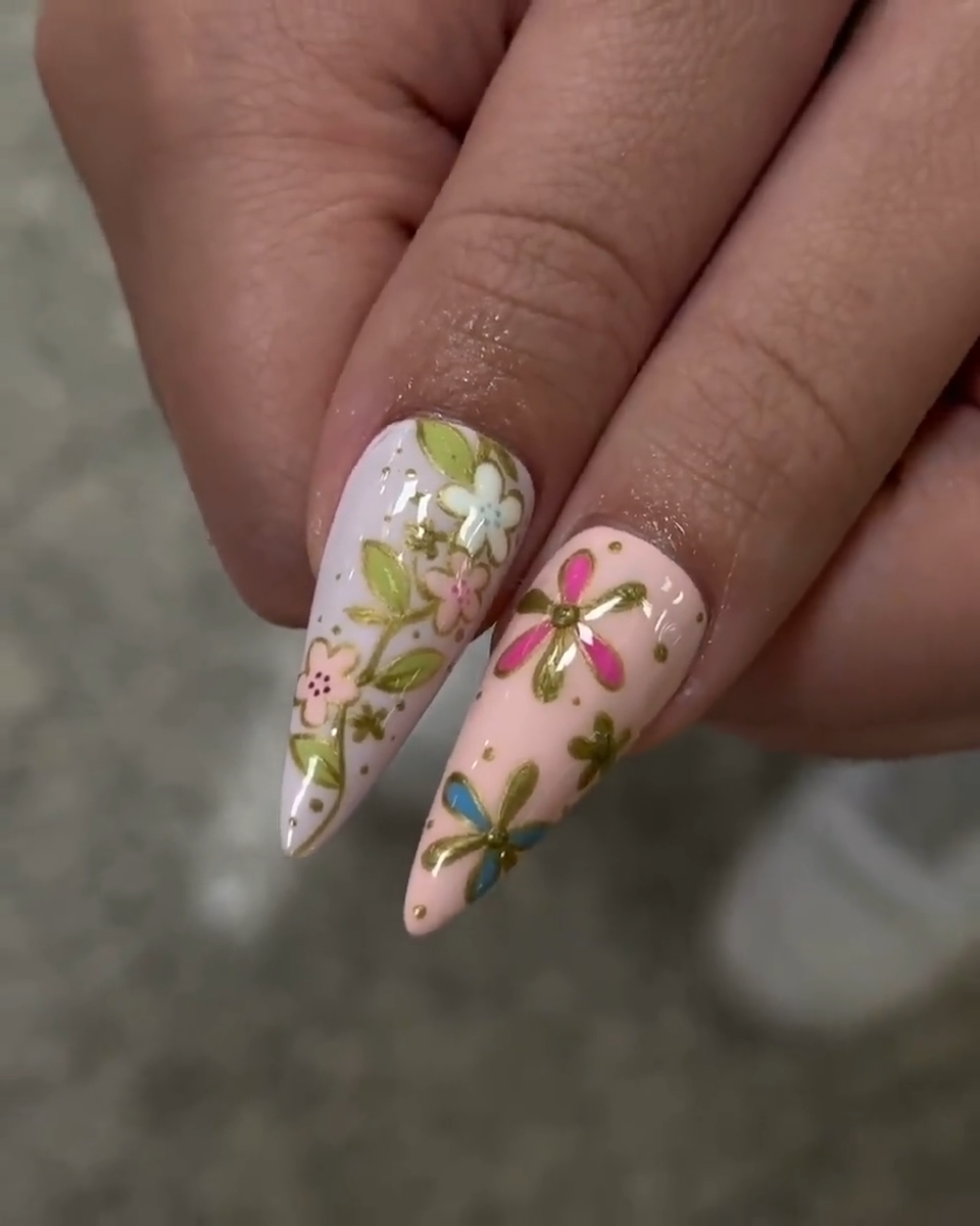 Oriental Floral Press On Nails | Floral Dragonfly Nail Art | Vintage Painted Flower Fake Nails | Inspired by Asian Jewelry | JB739YK
