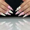 Coquette Pink Ribbon Press On Nails | 3D Blush Vintage Nail Set | Long French Ribbon Nails | Romantic Pink Press On Nails |JB760HC